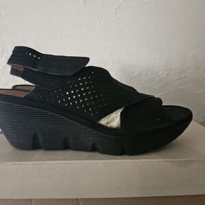 Used Clarks Black Perforated Wedge Sandals